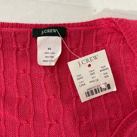 J Crew XS 100% Linen Sweater Pink V Neck Textured Cabelknit Classic NEW - Picture 2 of 5
